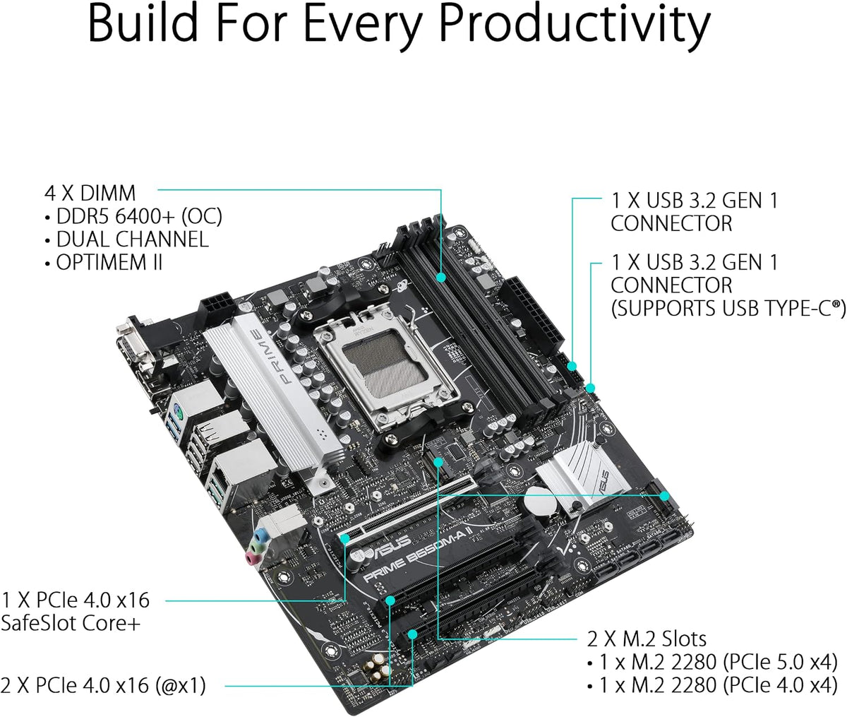 Asus TUF Gaming B450-Plus II moderkortsbas AM4 (ATX, AMD Ryzen, DDR4-minne, M.2, USB 3.1 Gen1+ Gen2, Aura Sync, Ai brusreducerande mikrofon)