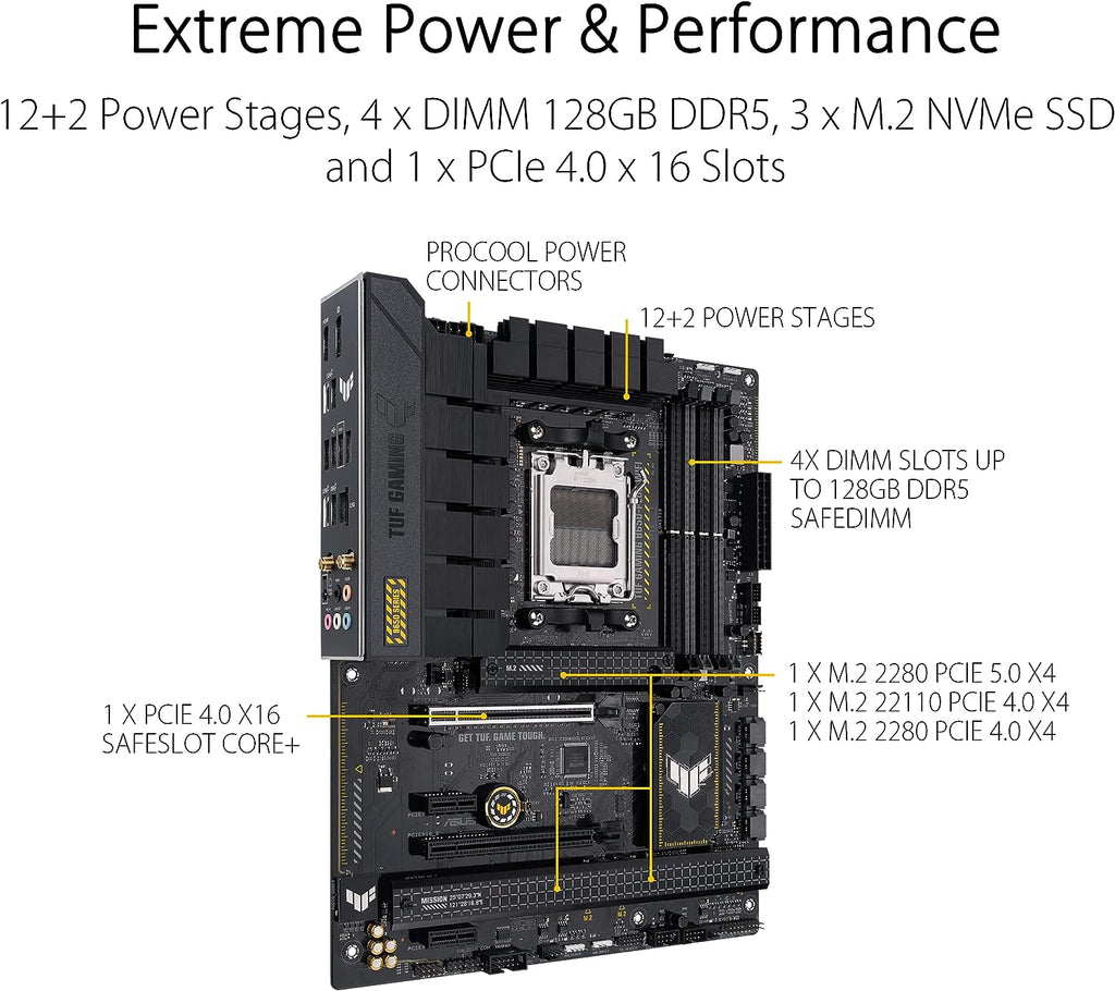 Asus TUF Gaming B450-Plus II moderkortsbas AM4 (ATX, AMD Ryzen, DDR4-minne, M.2, USB 3.1 Gen1+ Gen2, Aura Sync, Ai brusreducerande mikrofon)