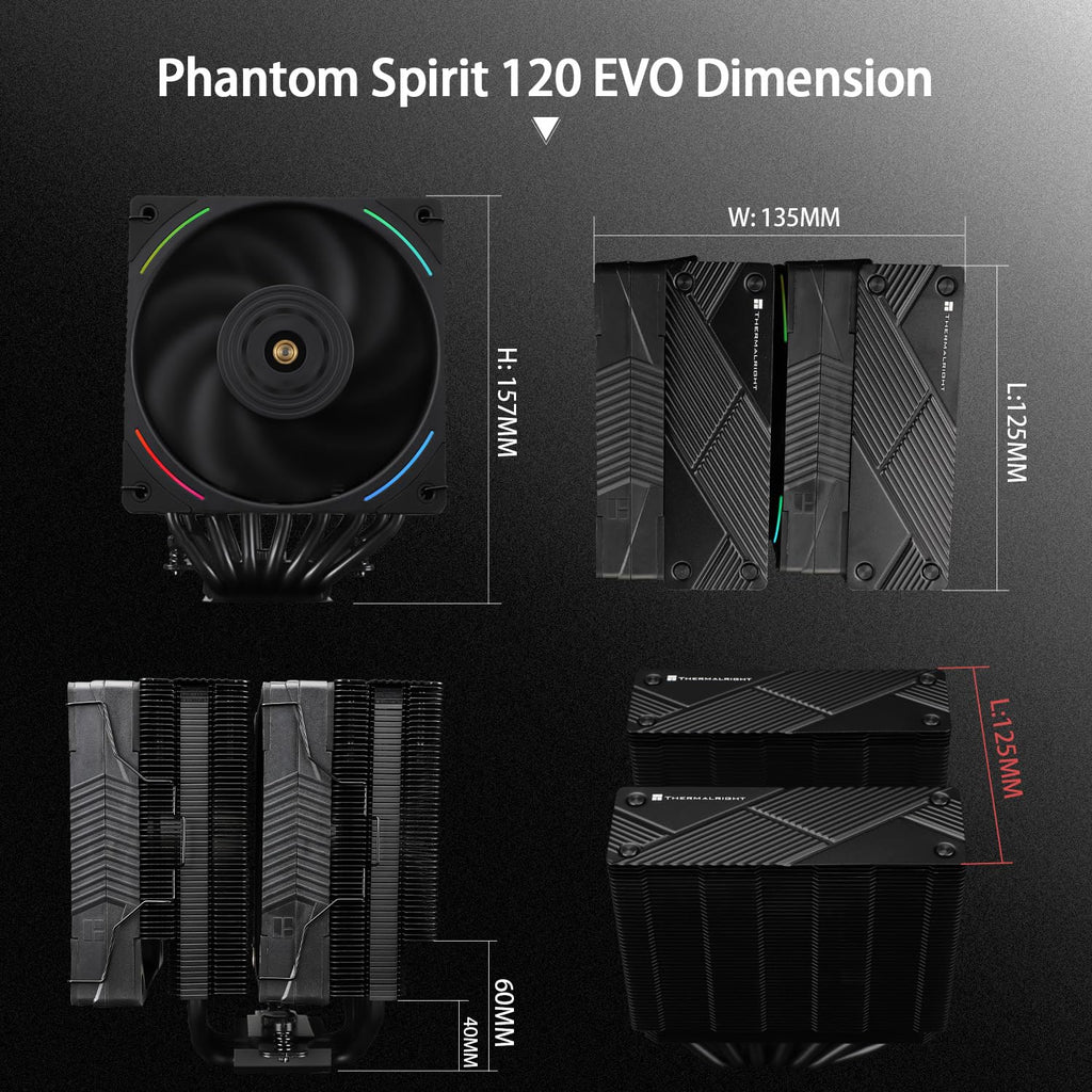 Thermalright Phantom Spirit 120 EVO CPU-kylare, 7×6 mm värmerör, CPU-luftkylare, dubbel PWM-fläkt datorkylning, hastighet på 2150 varv/minut, för AMD AM4 AM5, Intel 1700/1150/1151/1200/17XX/2011