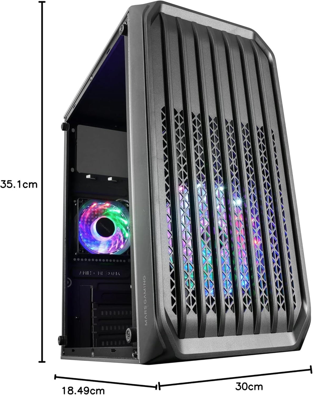 Mars Gaming MC-S2, ultrakompakt Micro-ATX PC-fodral, främre galler, 2x FRGB-fläktar, spelfodral för helsidofönster, stöder vätskekylning upp till 240 mm, vit