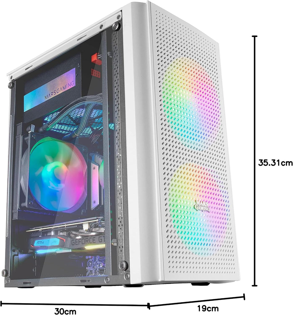 Mars Gaming MC300P rosa, Micro-ATX PC-hölje, härdat glas, meshfront, 3 x FRGB fläkt