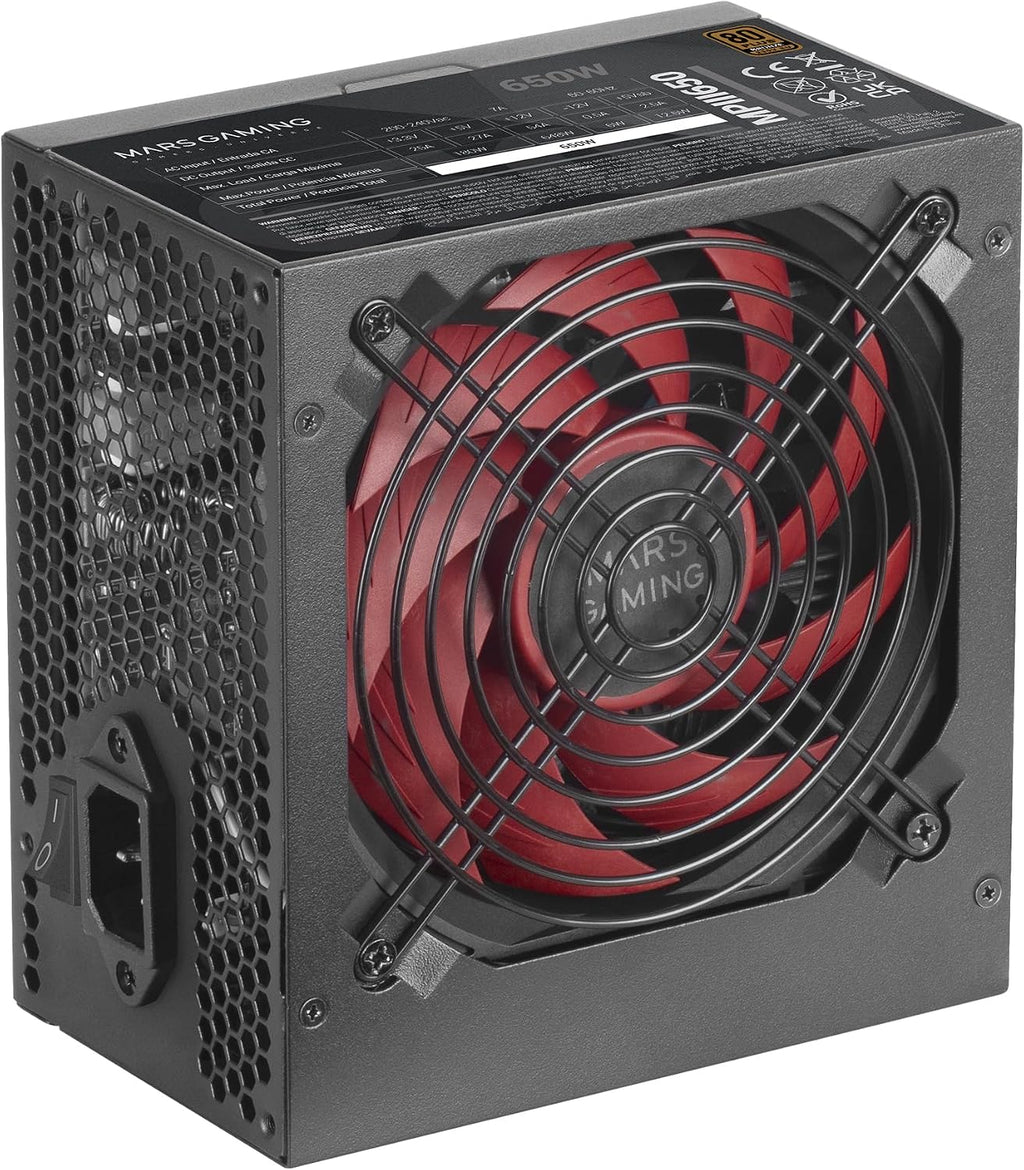Mars Gaming MPIII650 ATX 650W Nätaggregat, 80 Plus Bronze, Svart