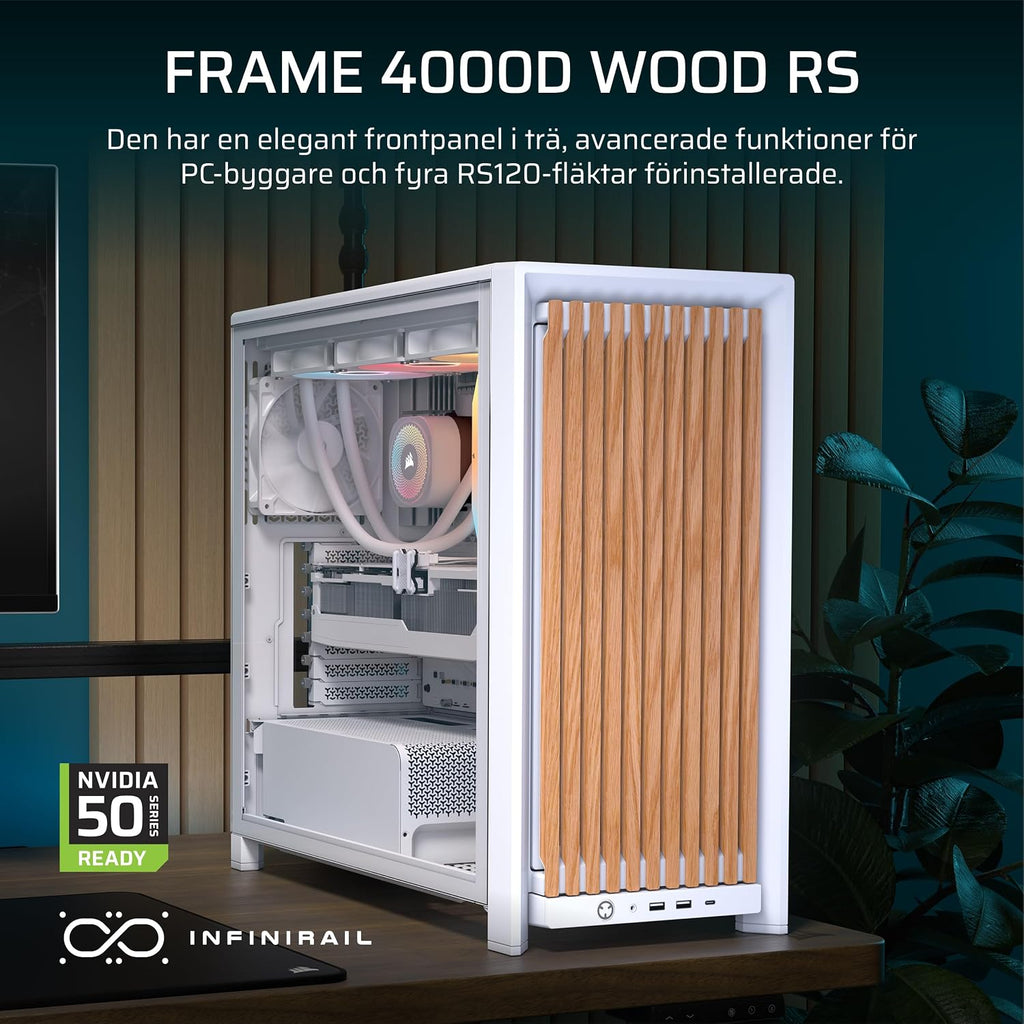 CORSAIR FRAME 4000D WOOD RS Mid-Tower PC-Chassi – Vit & Ek