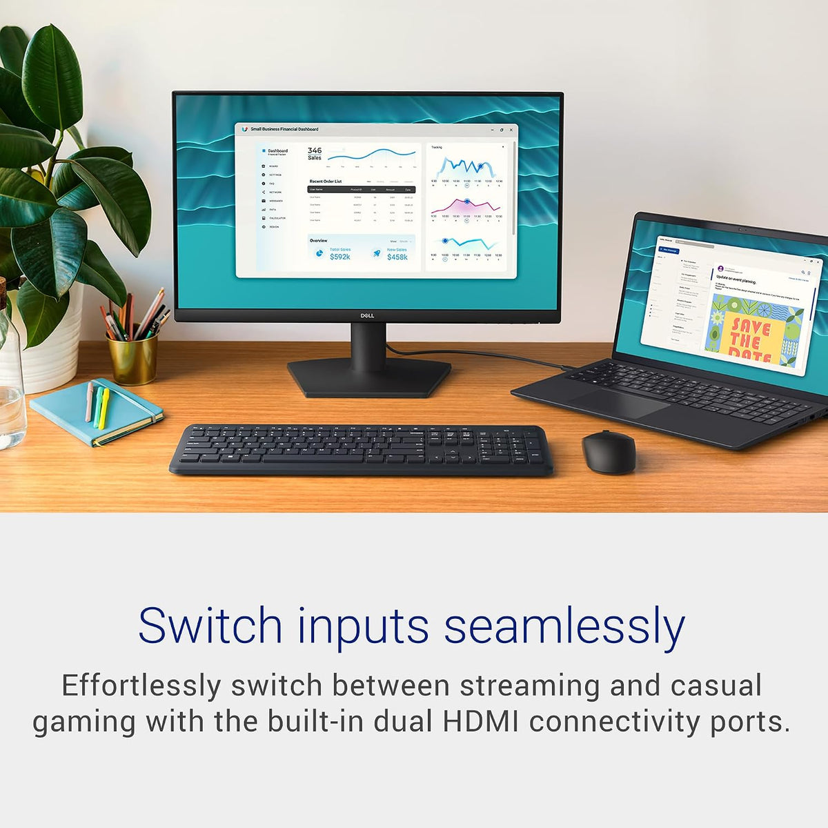 Dell 24 Monitor - SE2426H - 23.8-inch FHD (1920x1080) 144Hz 1ms Display, in-Plane Switching (IPS) Technology, AMD FreeSync™, TÜV 3-Star 2X HDMI, Tilt