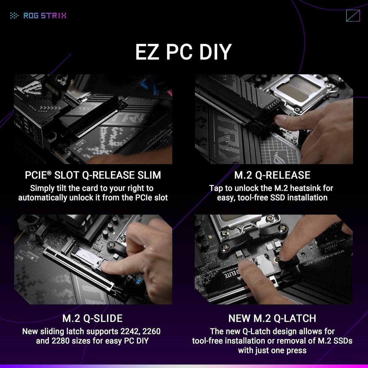 ASUS ROG Strix X870-A Gaming WiFi AMD-moderkort, 16+2 strömförsörjningssteg, DDR5-plats, fyra M.2-platser, PCIe 5.0, nästa generations GPU, WiFi 7, USB 20 Gbps med PD 3.0 upp till 30 W, Aura Sync