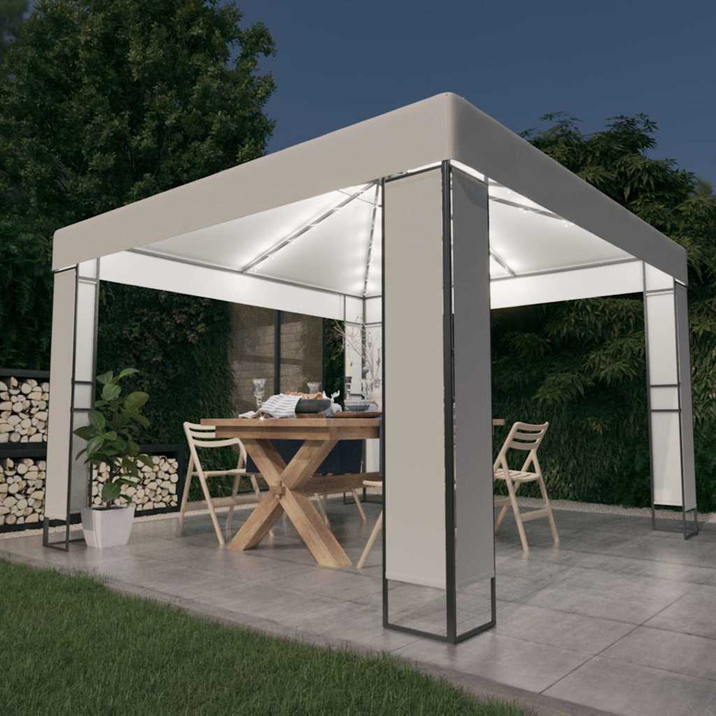 Vidaxl gazebo with double roof and LED string light 3x3 m white-0