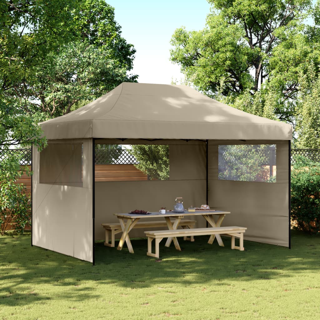 Vidaxx foldable pop-up party tent with 3 side walls taupe-0