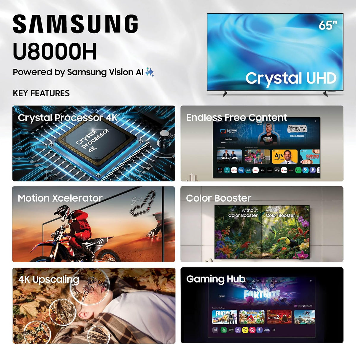Samsung 65-Inch Class Crystal UHD U8000H Series Samsung Vision AI Smart TV (2026 Model, 65U8000H) Processor 4K, Endless Free Content, Motion Xcelerator, Color Booster, Alexa Built-in