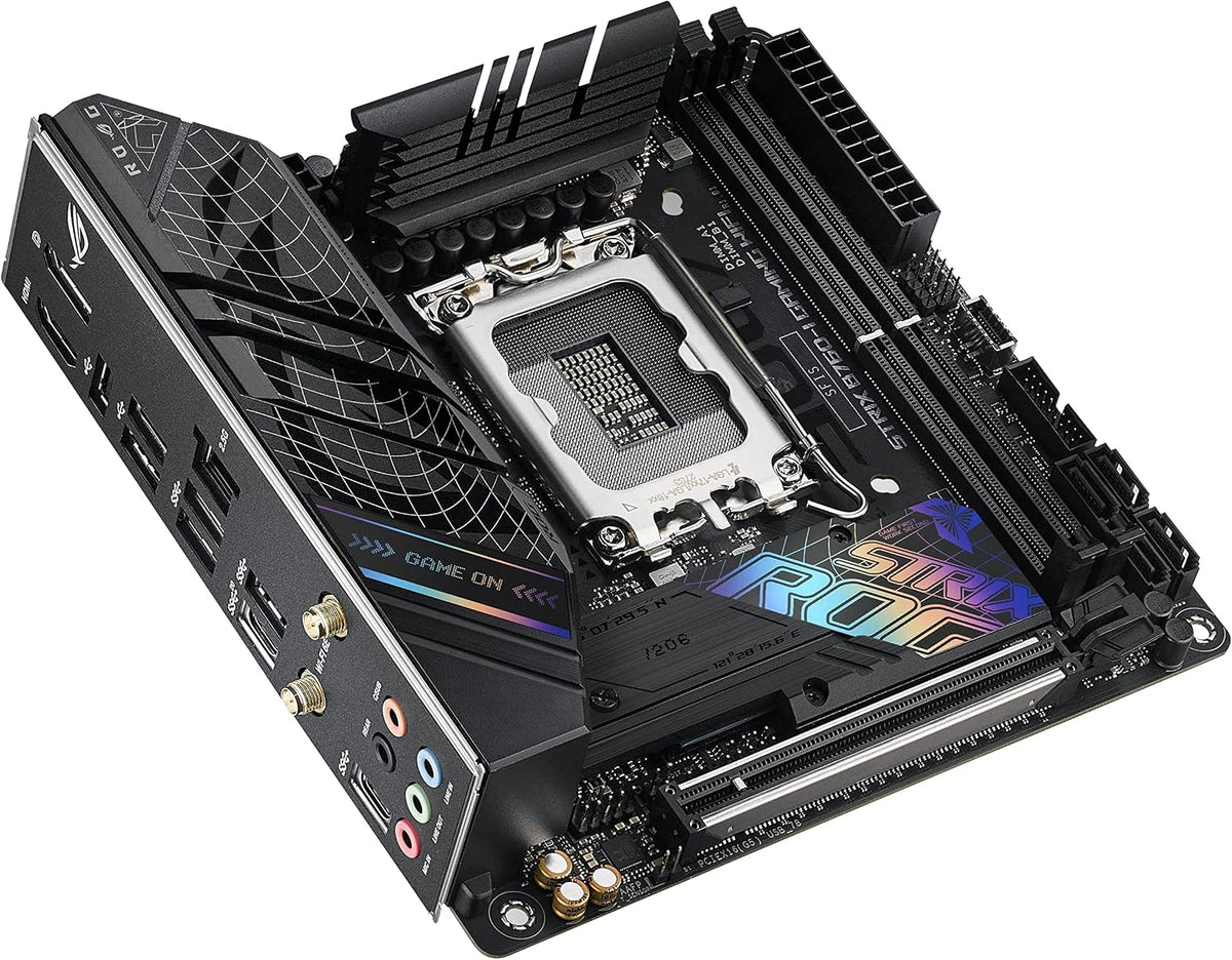 ASUS ROG Strix B760-I Gaming WiFi - Intel B760 LGA 1700 Mini ITX moderkort (DDR5, 8 + 1 DrMOS, PCIe 5.0, 2 x PCIe 4.0 M.2, wifi 6E, 2.5G Ethernet, USB 3.2 Gen 2 x 2 Type-C, Aura Sync RGB)