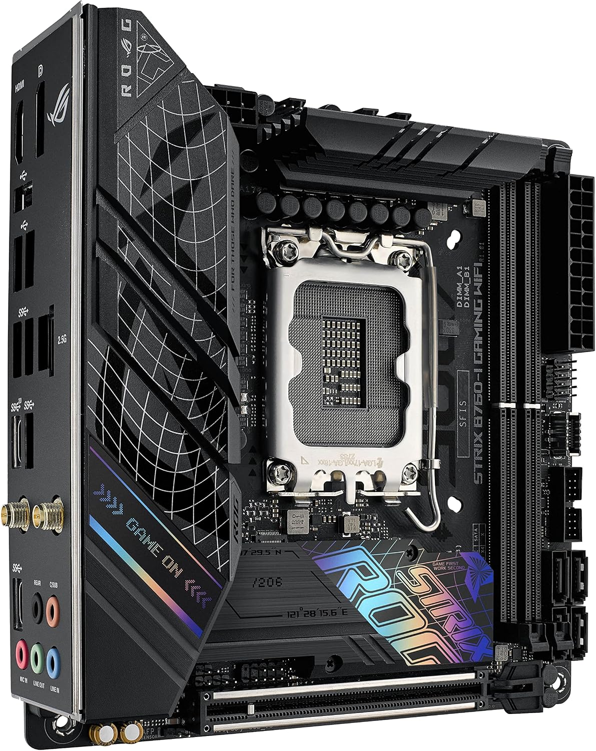 ASUS ROG Strix B760-I Gaming WiFi - Intel B760 LGA 1700 Mini ITX moderkort (DDR5, 8 + 1 DrMOS, PCIe 5.0, 2 x PCIe 4.0 M.2, wifi 6E, 2.5G Ethernet, USB 3.2 Gen 2 x 2 Type-C, Aura Sync RGB)