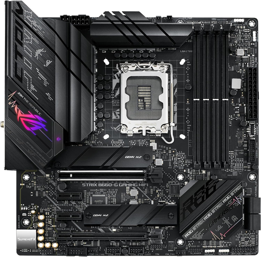 ASUS ROG Strix B760-I Gaming WiFi - Intel B760 LGA 1700 Mini ITX moderkort (DDR5, 8 + 1 DrMOS, PCIe 5.0, 2 x PCIe 4.0 M.2, wifi 6E, 2.5G Ethernet, USB 3.2 Gen 2 x 2 Type-C, Aura Sync RGB)