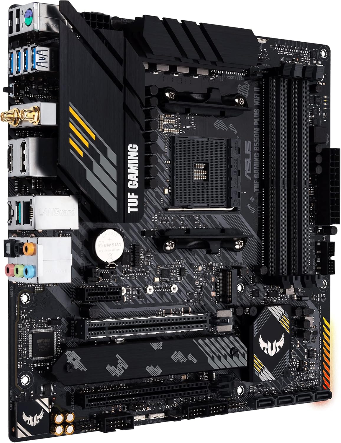 Asus TUF Gaming B450-Plus II moderkortsbas AM4 (ATX, AMD Ryzen, DDR4-minne, M.2, USB 3.1 Gen1+ Gen2, Aura Sync, Ai brusreducerande mikrofon)