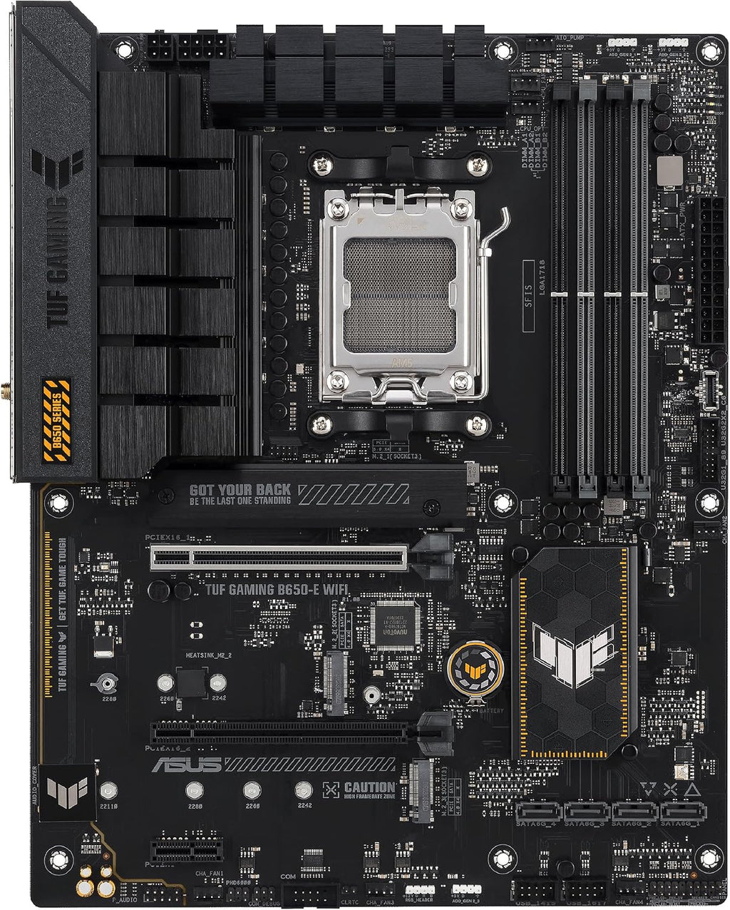 Asus TUF GAMING B650-E WIFI, AMD B650, AM5, ATX, 4 DDR5, HDMI, DP, Wi-Fi 6E, 2.5G LAN, PCIe4, 3x M.2