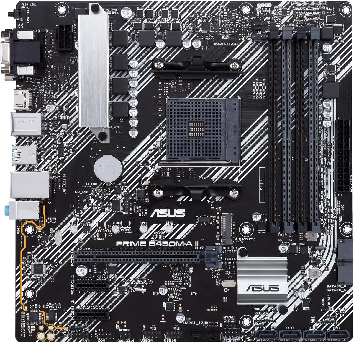 Asus TUF Gaming B450-Plus II moderkortsbas AM4 (ATX, AMD Ryzen, DDR4-minne, M.2, USB 3.1 Gen1+ Gen2, Aura Sync, Ai brusreducerande mikrofon)