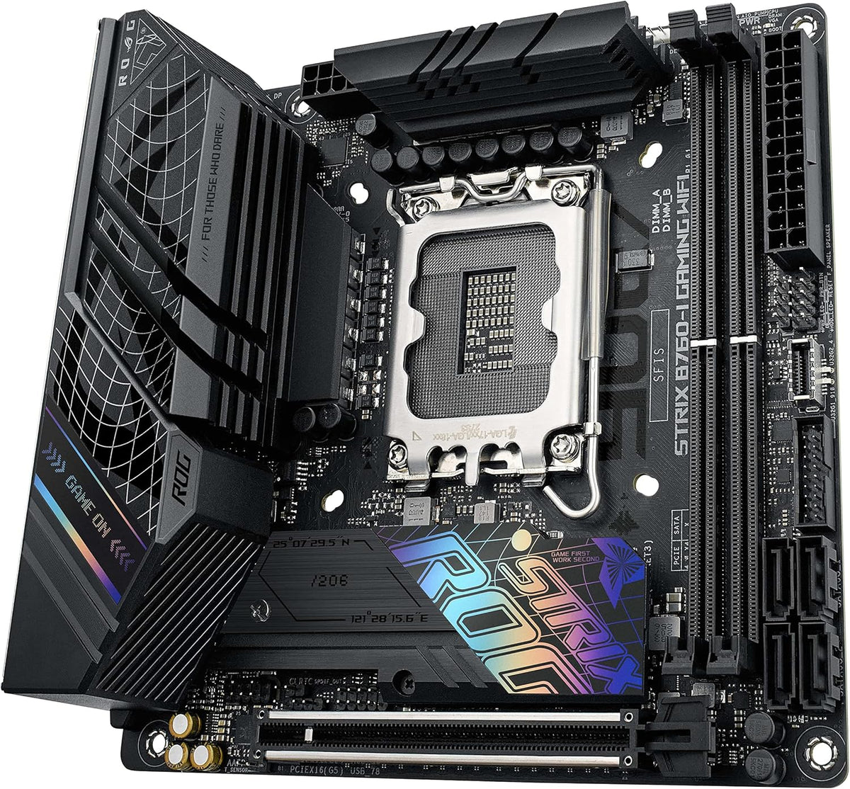 ASUS ROG Strix B760-I Gaming WiFi - Intel B760 LGA 1700 Mini ITX moderkort (DDR5, 8 + 1 DrMOS, PCIe 5.0, 2 x PCIe 4.0 M.2, wifi 6E, 2.5G Ethernet, USB 3.2 Gen 2 x 2 Type-C, Aura Sync RGB)