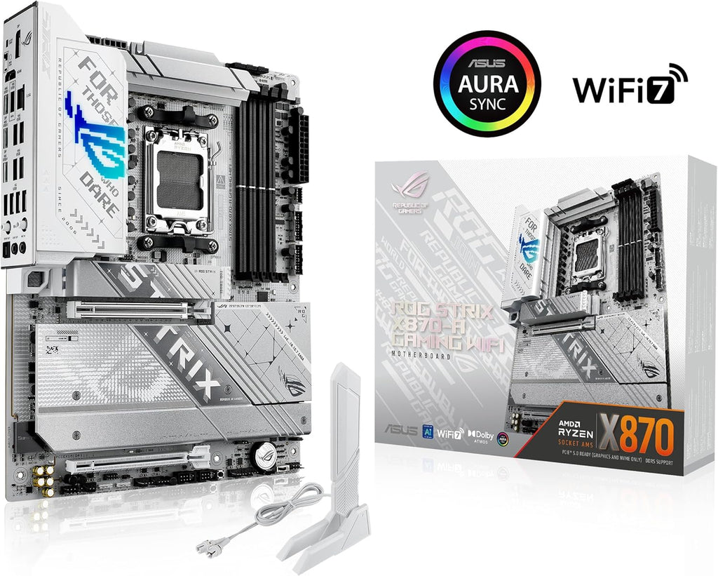 ASUS ROG Strix X870-A Gaming WiFi AMD-moderkort, 16+2 strömförsörjningssteg, DDR5-plats, fyra M.2-platser, PCIe 5.0, nästa generations GPU, WiFi 7, USB 20 Gbps med PD 3.0 upp till 30 W, Aura Sync