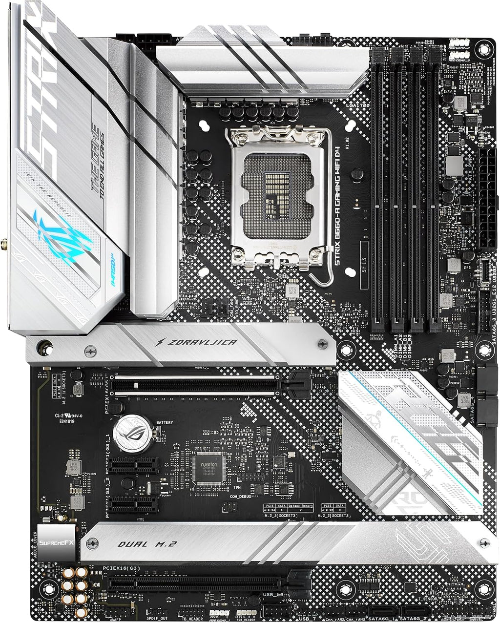 ASUS ROG Strix B760-I Gaming WiFi - Intel B760 LGA 1700 Mini ITX moderkort (DDR5, 8 + 1 DrMOS, PCIe 5.0, 2 x PCIe 4.0 M.2, wifi 6E, 2.5G Ethernet, USB 3.2 Gen 2 x 2 Type-C, Aura Sync RGB)