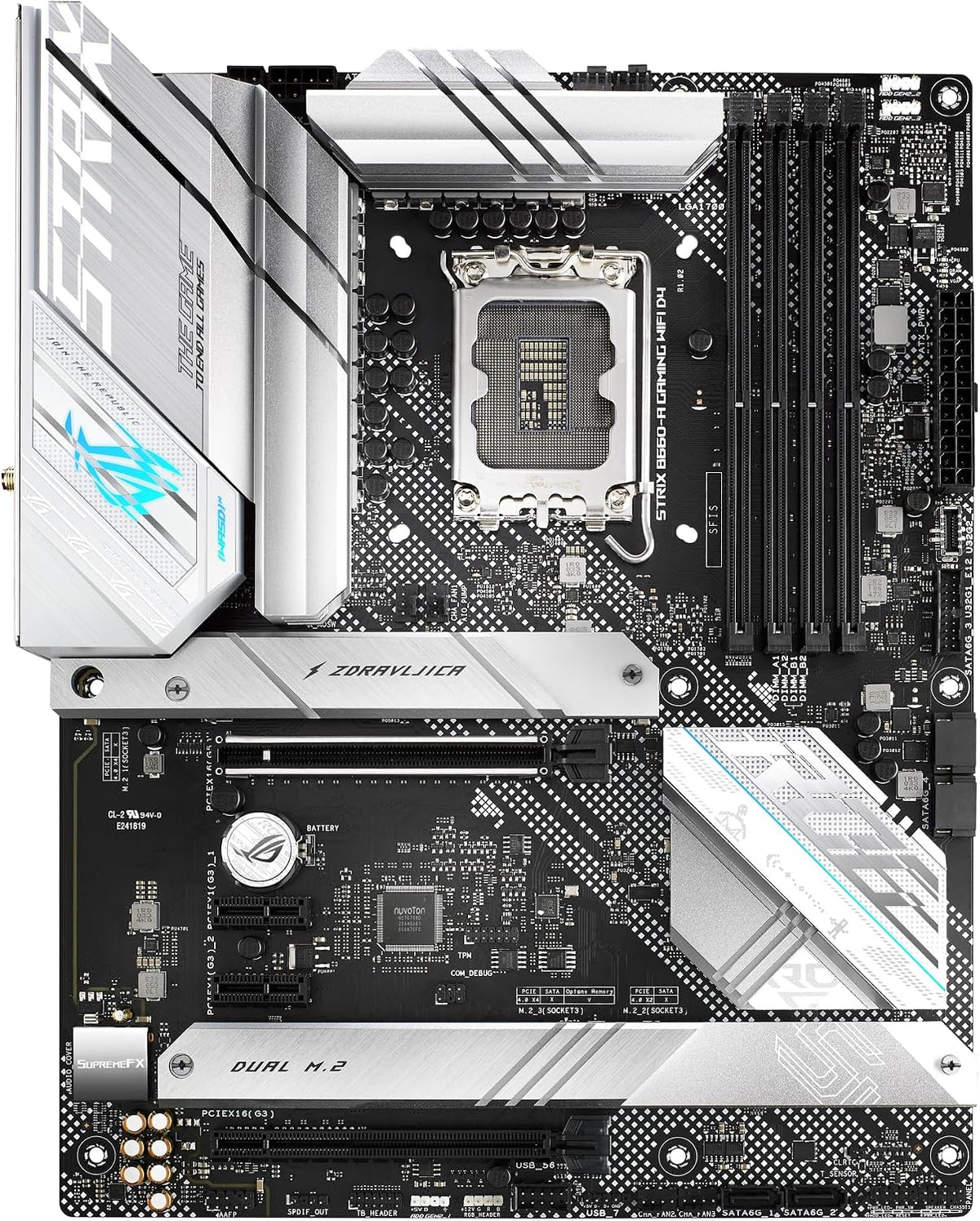 ASUS ROG Strix B760-I Gaming WiFi - Intel B760 LGA 1700 Mini ITX moderkort (DDR5, 8 + 1 DrMOS, PCIe 5.0, 2 x PCIe 4.0 M.2, wifi 6E, 2.5G Ethernet, USB 3.2 Gen 2 x 2 Type-C, Aura Sync RGB)