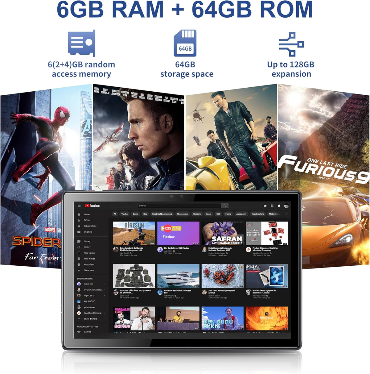 Smartpad A10, surfplatta, 10,1 tum, Android 13, surfplatta med fodral, 4 + 64 GB ROM, fyrkärnig processor, 5 000 mAh batteri, 1 280 x 800 IPS HD-pekskärm, 5 MP+8 MP kamera, Bluetooth, WiFi,