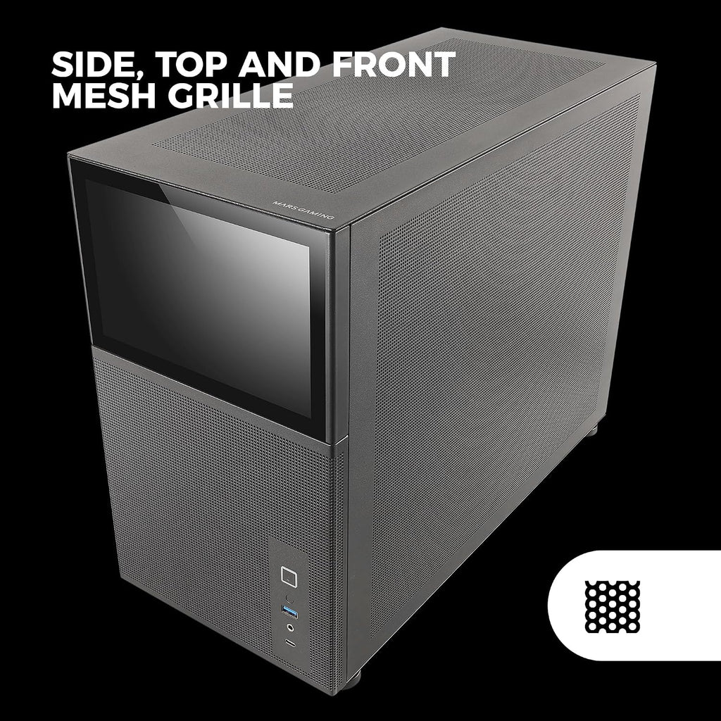 Mars Gaming MC-S1, ultrakompakt Micro-ATX PC-fodral, ARGB frontbelysning 12 lägen, FRGB-fläkt, spelfodral för helsidofönster, stöder vätskekylare upp till 120 mm, rosa