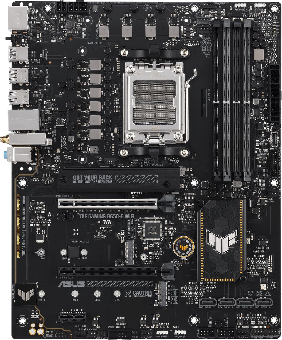 Asus TUF GAMING B650-E WIFI, AMD B650, AM5, ATX, 4 DDR5, HDMI, DP, Wi-Fi 6E, 2.5G LAN, PCIe4, 3x M.2