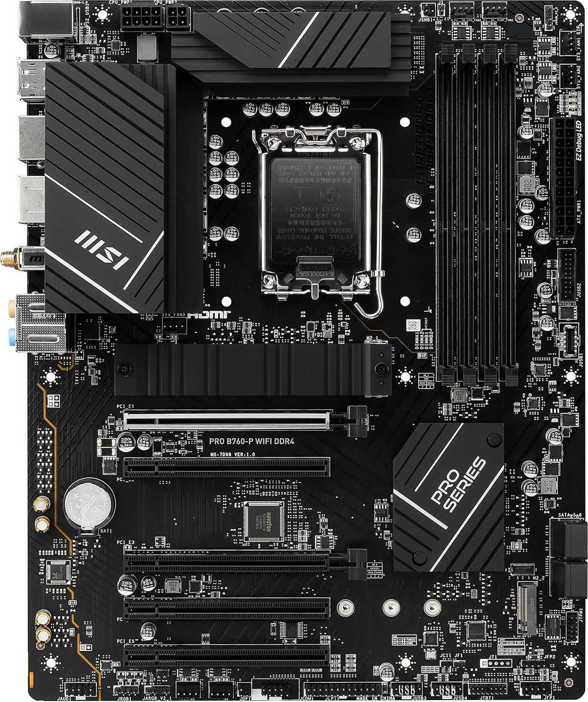MSI PRO B760-P WiFi DDR4 ProSeries moderkort (stöder Intel-processorer av 12. /13. generationen, LGA 1700, DDR4, PCIe 4.0, M.2, 2,5 Gbit/s LAN, USB 3.2 Gen2, Wi-Fi 6E, ATX)