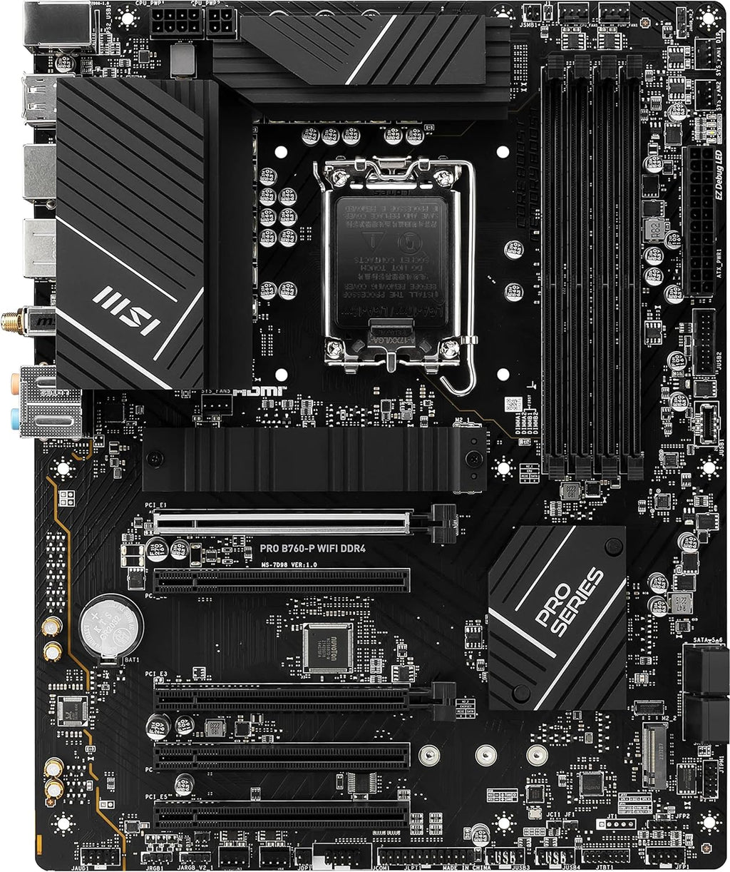 MSI PRO B760-P WiFi DDR4 ProSeries moderkort (stöder Intel-processorer av 12. /13. generationen, LGA 1700, DDR4, PCIe 4.0, M.2, 2,5 Gbit/s LAN, USB 3.2 Gen2, Wi-Fi 6E, ATX)