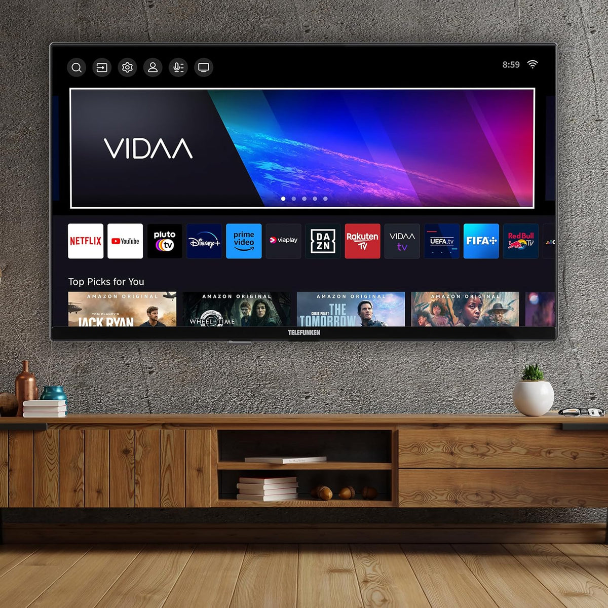 Telefunken QLED VIDAA QU50VP750S Smart TV 50 tum 4K UHD, HDR med Dolby Vision, Dolby Atmos, trippel tuner och 6 månader HD+ ingår, svart