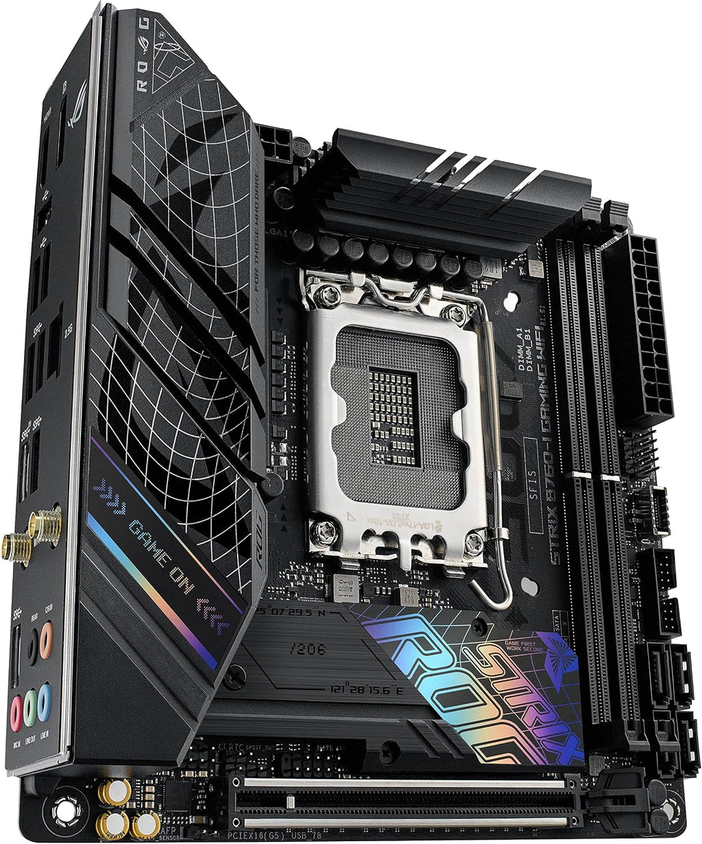 ASUS ROG Strix B760-I Gaming WiFi - Intel B760 LGA 1700 Mini ITX moderkort (DDR5, 8 + 1 DrMOS, PCIe 5.0, 2 x PCIe 4.0 M.2, wifi 6E, 2.5G Ethernet, USB 3.2 Gen 2 x 2 Type-C, Aura Sync RGB)