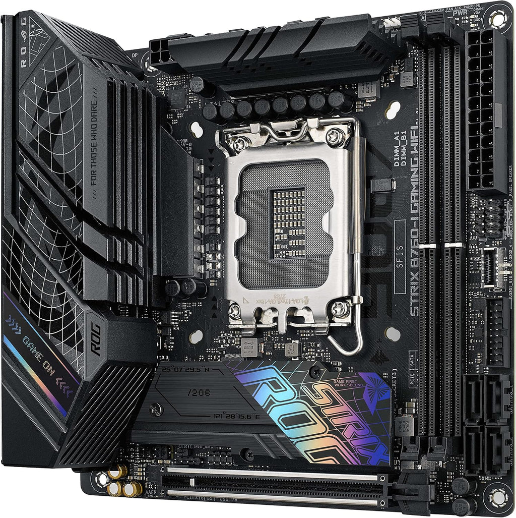 ASUS ROG Strix B760-I Gaming WiFi - Intel B760 LGA 1700 Mini ITX moderkort (DDR5, 8 + 1 DrMOS, PCIe 5.0, 2 x PCIe 4.0 M.2, wifi 6E, 2.5G Ethernet, USB 3.2 Gen 2 x 2 Type-C, Aura Sync RGB)