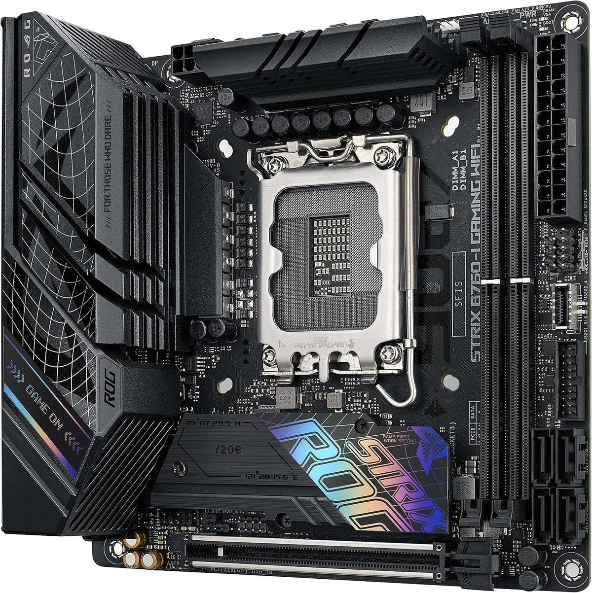 ASUS ROG Strix B760-I Gaming WiFi - Intel B760 LGA 1700 Mini ITX moderkort (DDR5, 8 + 1 DrMOS, PCIe 5.0, 2 x PCIe 4.0 M.2, wifi 6E, 2.5G Ethernet, USB 3.2 Gen 2 x 2 Type-C, Aura Sync RGB)
