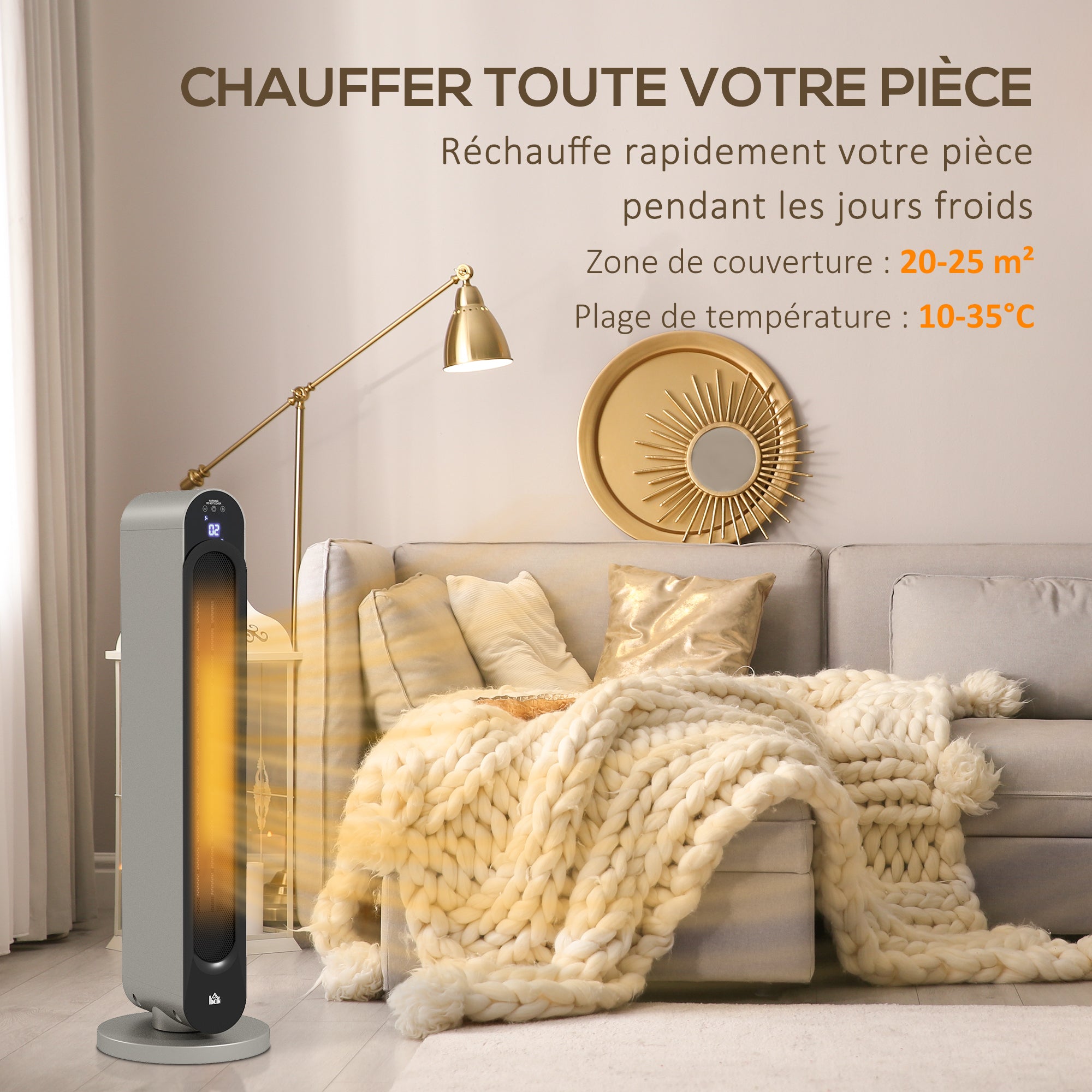 Chauffage soufflant oscillant 1100/2200 W - mini radiateur céramique PTC - télécommande incluse - chauffage d'appoint-3
