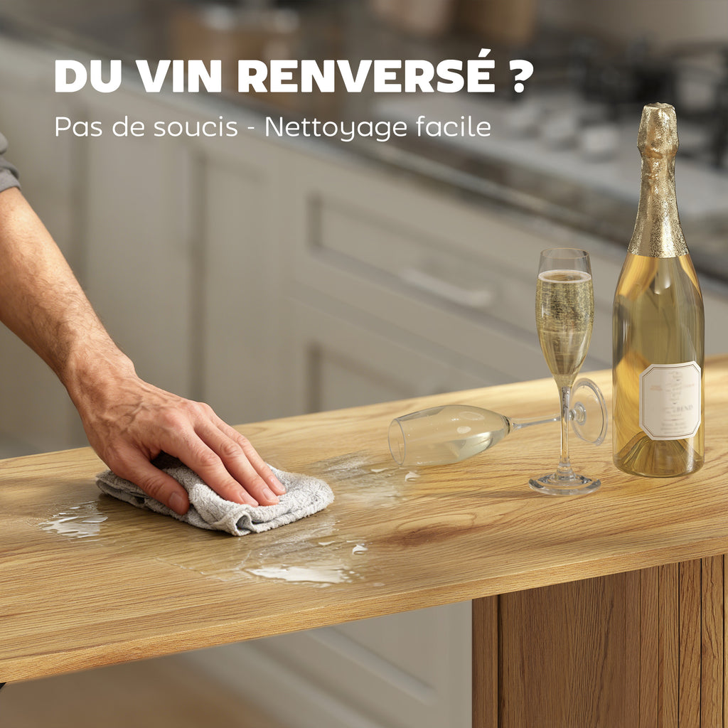 Table Haute Mange Debout, Table de Bar avec 3 Étagères de Rangement et Pieds en Métal, 112x50x106cm, Bois Naturel-6