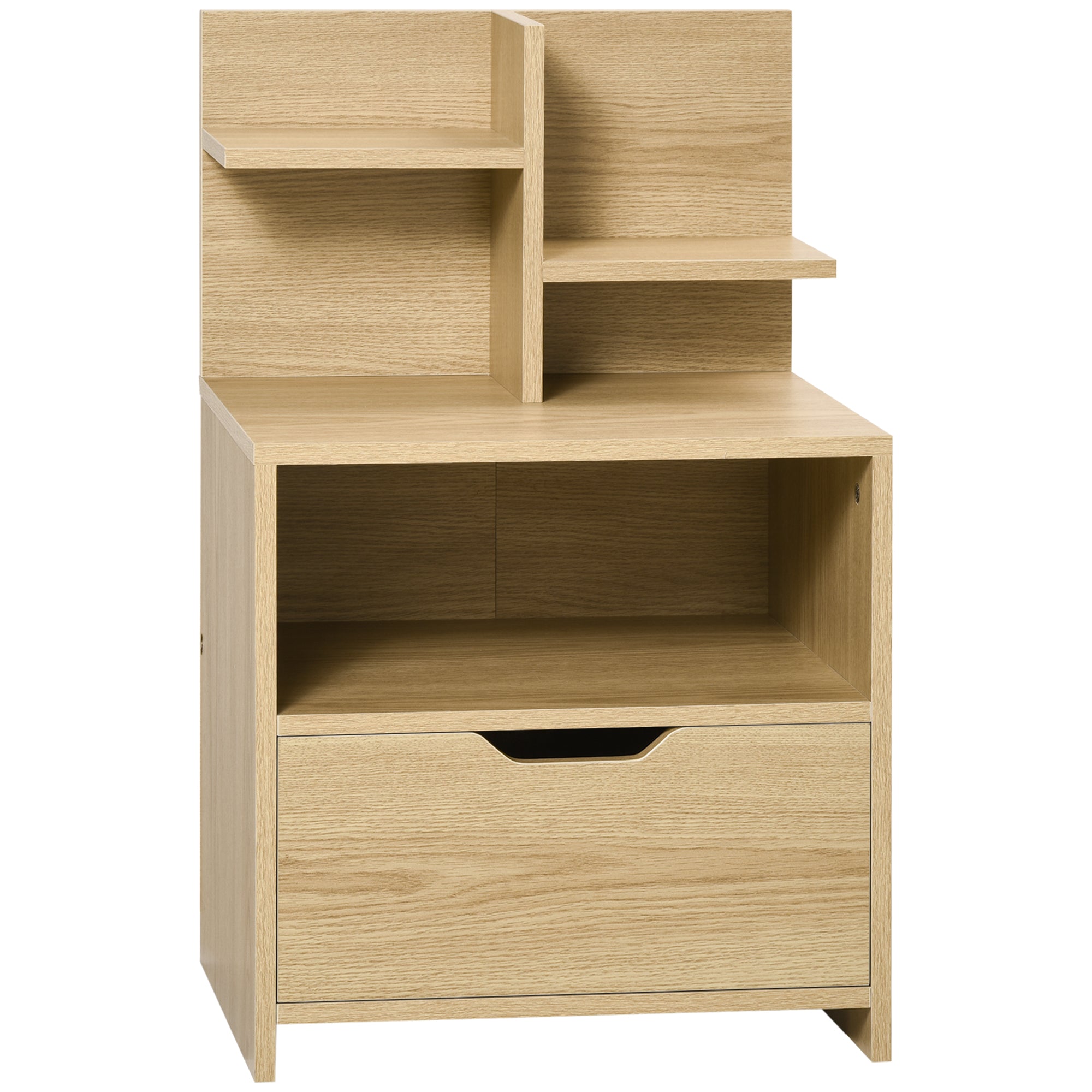Table de chevet table de nuit avec tiroir, niche et étagères de rangement effet bois 45 x 35 x 73 cm naturel-0