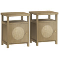 Lot de 2 tables de chevet étroite table d'appoint compartiment ouvert placard finition en rotin, 40 x 35 x 55 cm marron-0