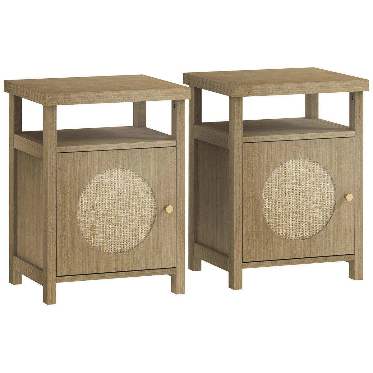 Lot de 2 tables de chevet étroite table d'appoint compartiment ouvert placard finition en rotin, 40 x 35 x 55 cm marron-0