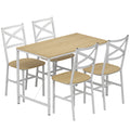 Ensemble Table Salle à Manger avec 4 Chaises, Table de Cuisine avec Chaises pour 4 Personnes, Bois Naturel et Blanc-0