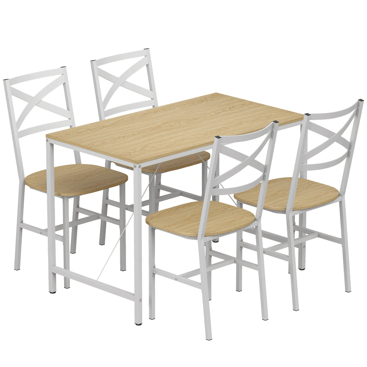 Ensemble Table Salle à Manger avec 4 Chaises, Table de Cuisine avec Chaises pour 4 Personnes, Bois Naturel et Blanc-0
