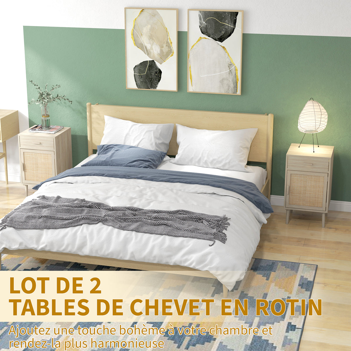 Lot de 2 tables de chevet, tables de nuit avec tiroir et placard, étagère réglable, 40 x 40 x 68,5 cm, chêne-3