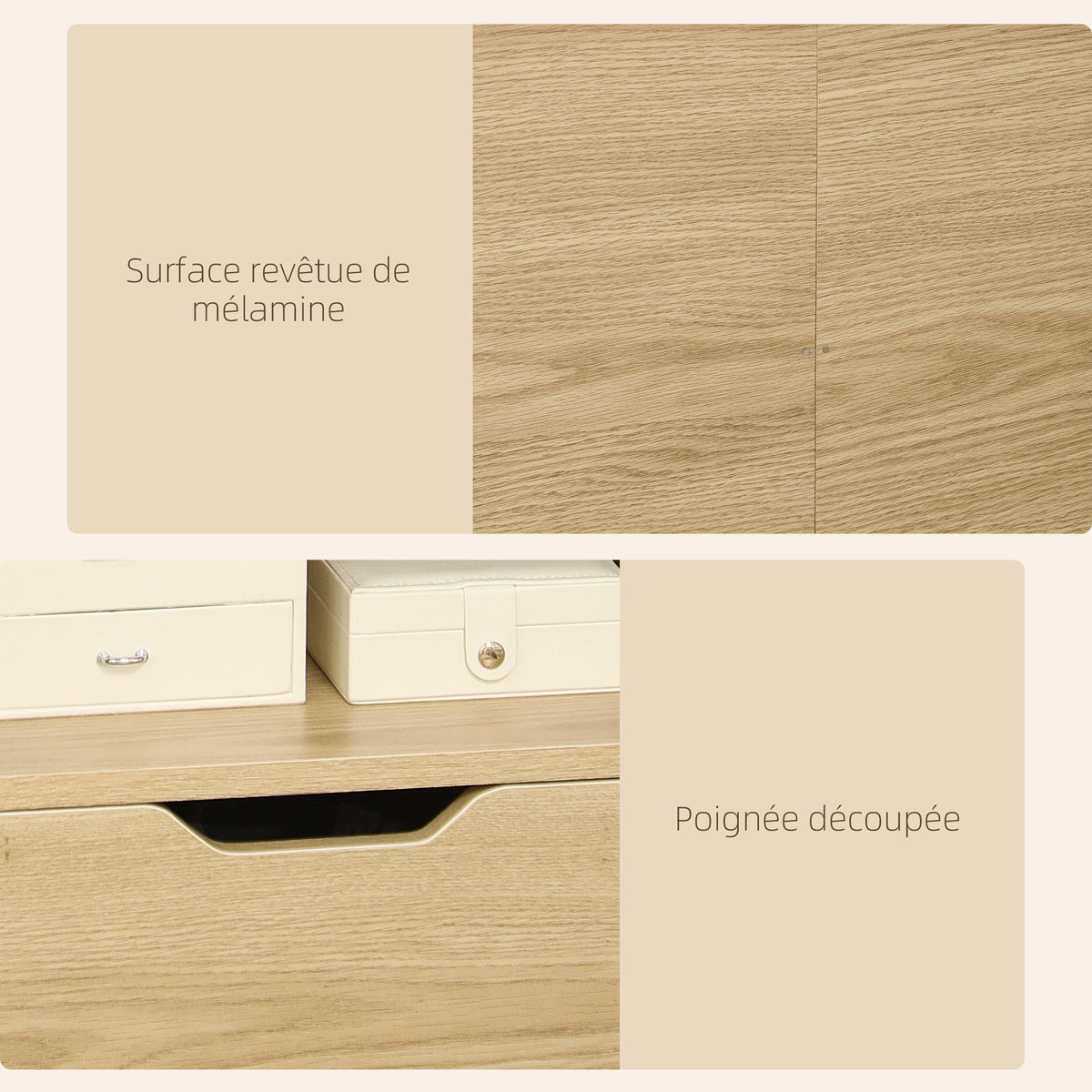 Table de chevet table de nuit avec tiroir, niche et étagères de rangement effet bois 45 x 35 x 73 cm naturel-5