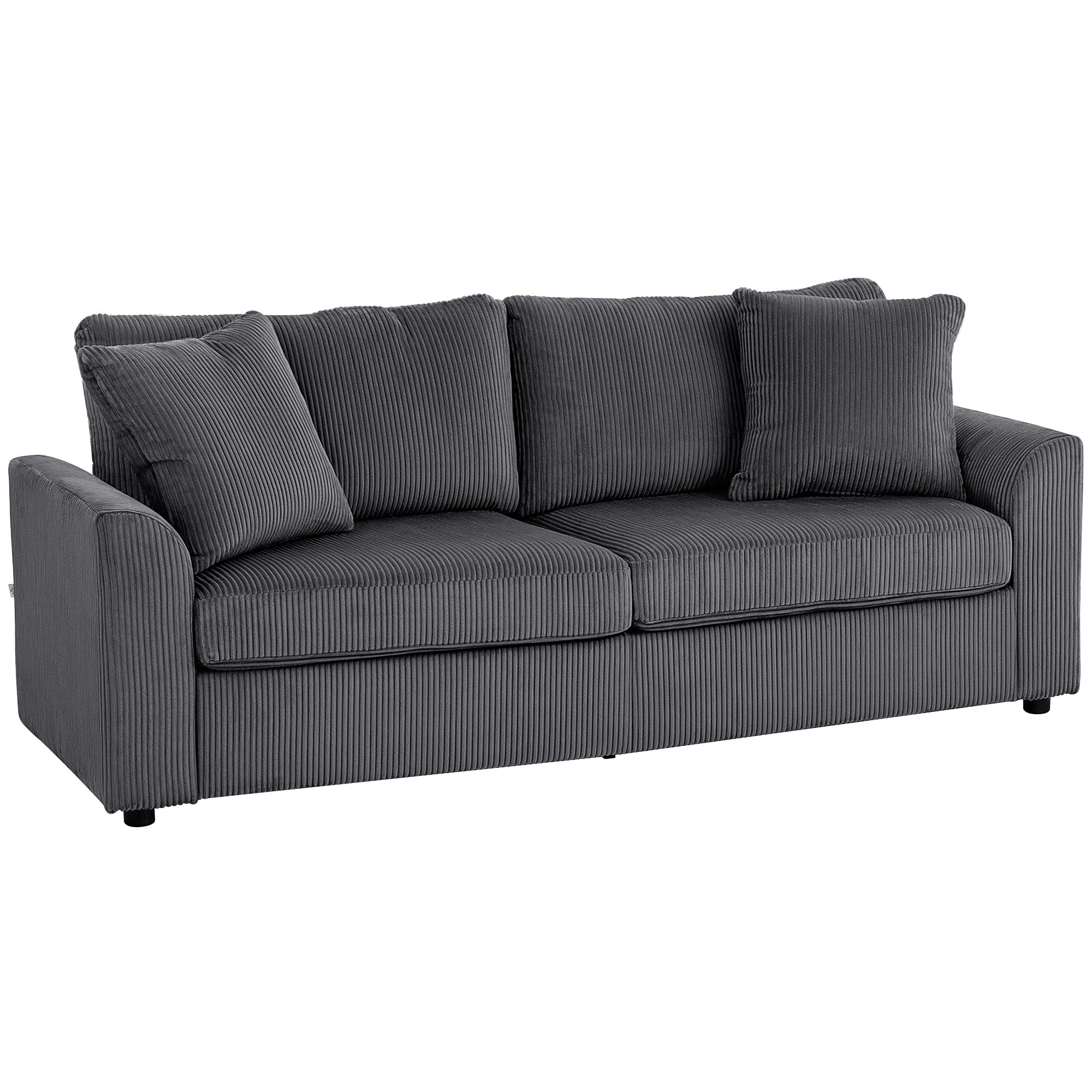Canapé 3 places 212 cm avec 2 coussins à ressorts, tissu velours côtelé, pour salon, chambre, bureau à domicile, gris foncé-0