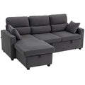 Canapé d'angle convertible en velours côtelé, canapé-lit 3 places avec rangement caché, coussins, 205x135x76cm, gris-0