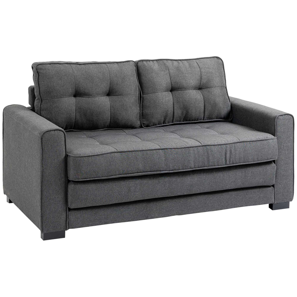 Canapé droit convertible 2 places - dossier capitonné - 147,5 x 75 x 85 cm - gris-0