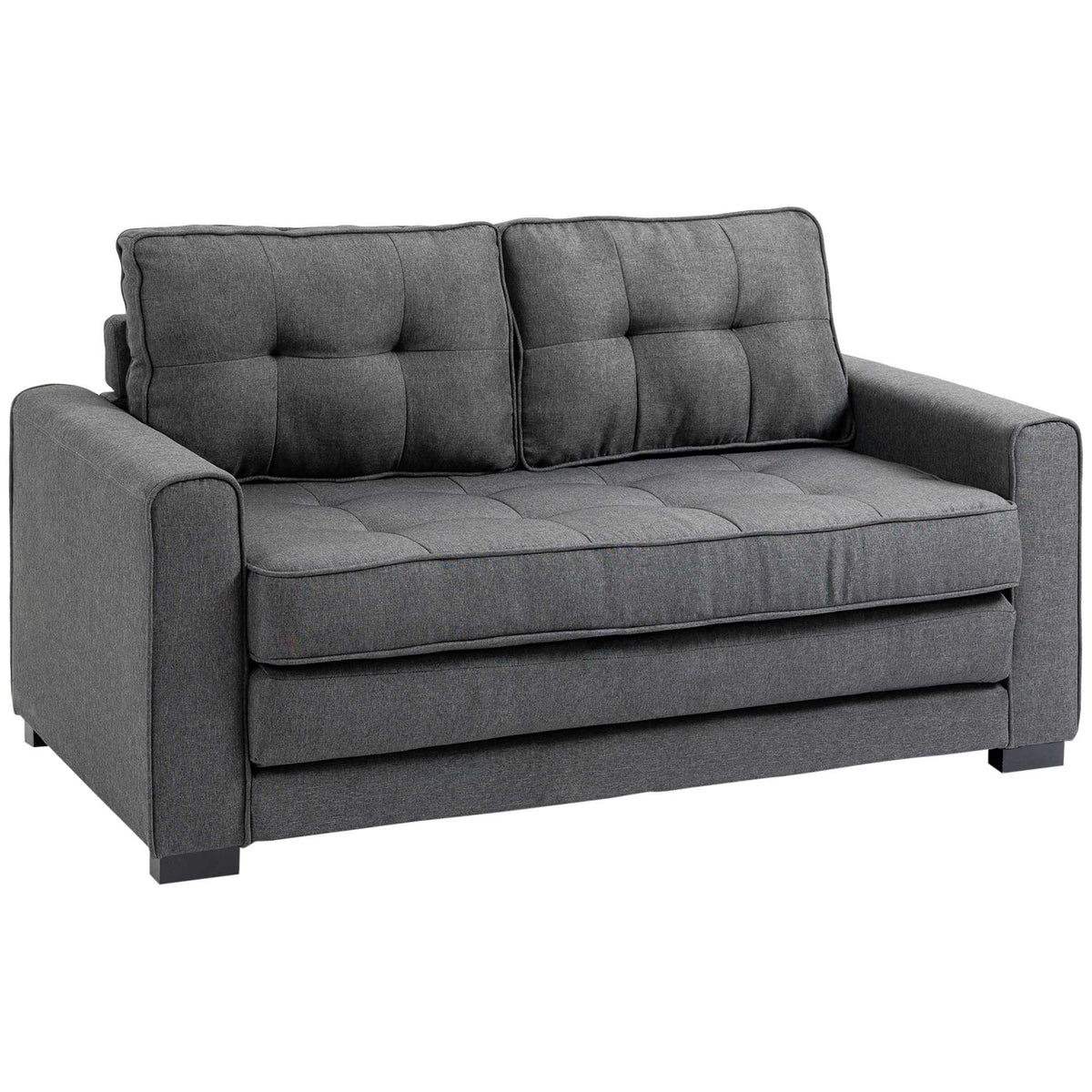 Canapé droit convertible 2 places - dossier capitonné - 147,5 x 75 x 85 cm - gris-0