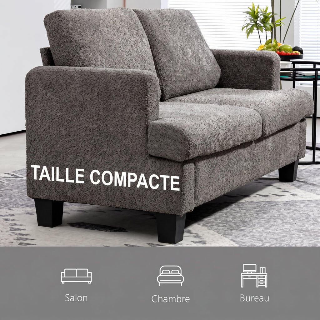 Canapé 2 places 120 cm avec coussins de dossier amovibles, tissu chenille pour salon, chambre, bureau, gris foncé-5