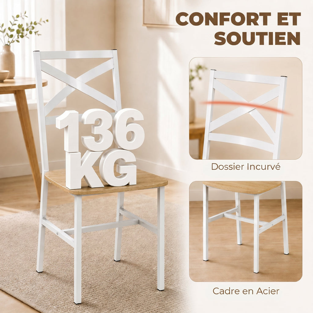 Ensemble Table Salle à Manger avec 4 Chaises, Table de Cuisine avec Chaises pour 4 Personnes, Bois Naturel et Blanc-4