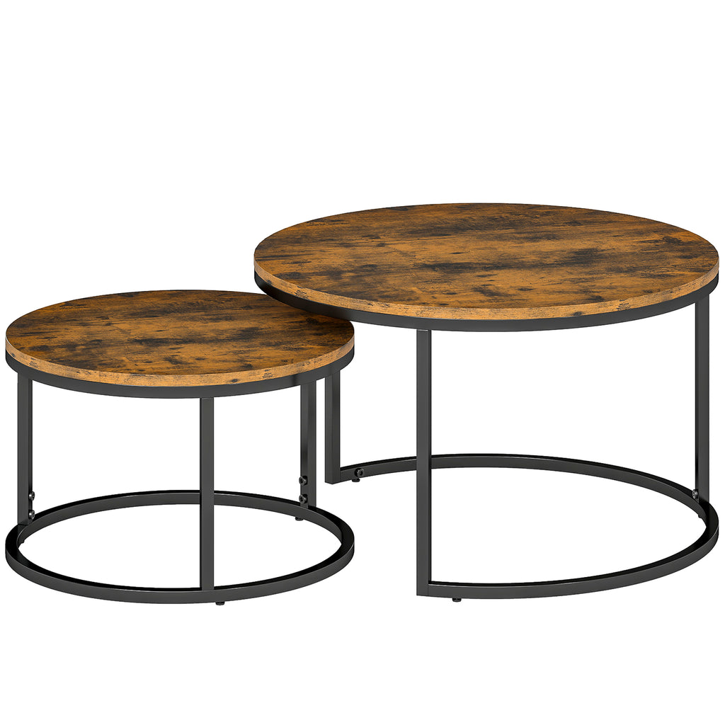 Lot de 2 tables basses gigognes empilable design industriel plateau imitation ciment pieds en métal brun rustique-0