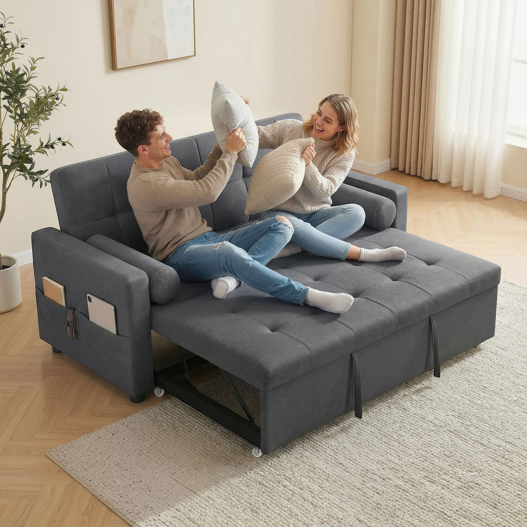 Canapé convertible 2 places 3 en 1 canapé-lit avec lit gigogne double dossier réglable 2 coussins 80,5x137,5x84cm gris-7
