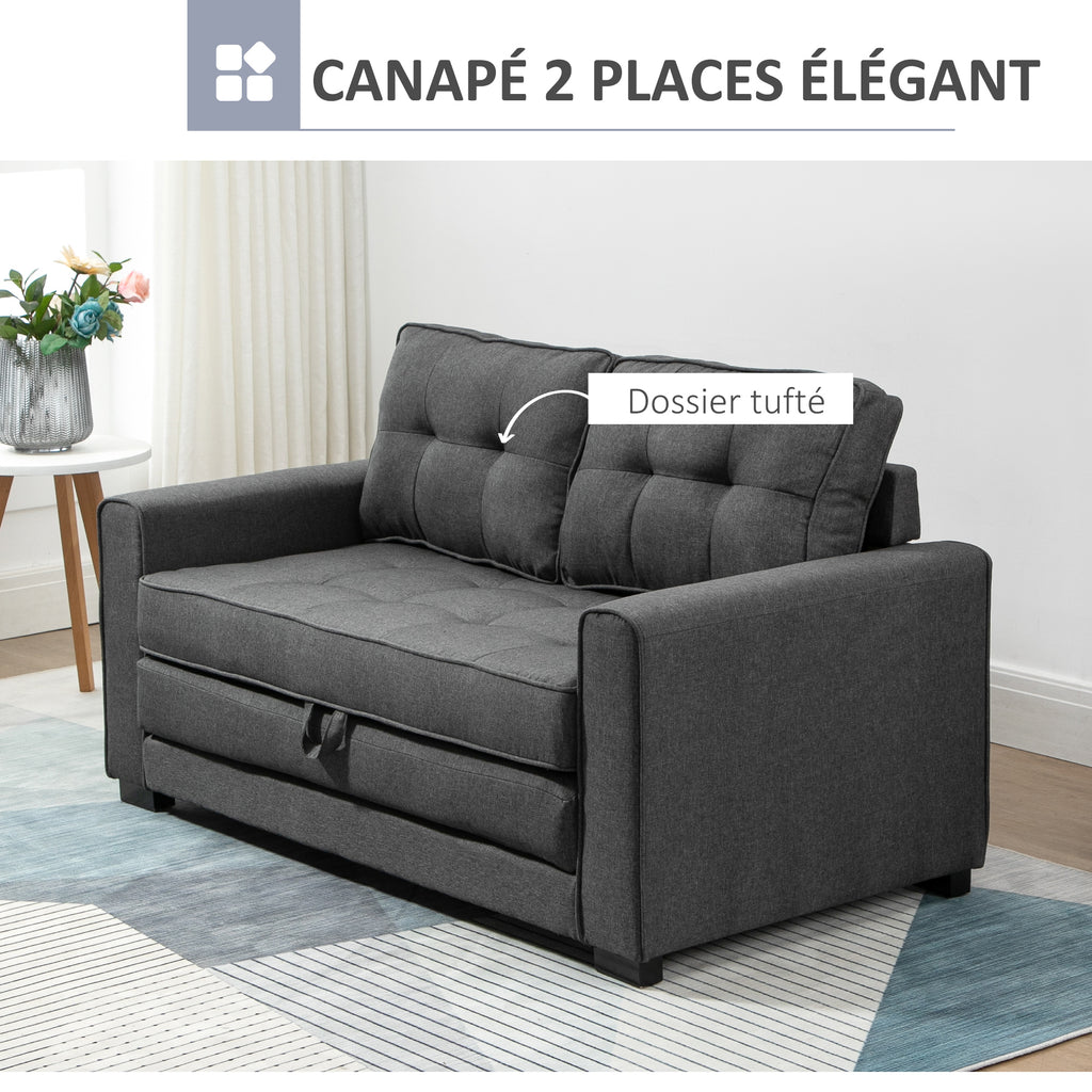 Canapé droit convertible 2 places - dossier capitonné - 147,5 x 75 x 85 cm - gris-3
