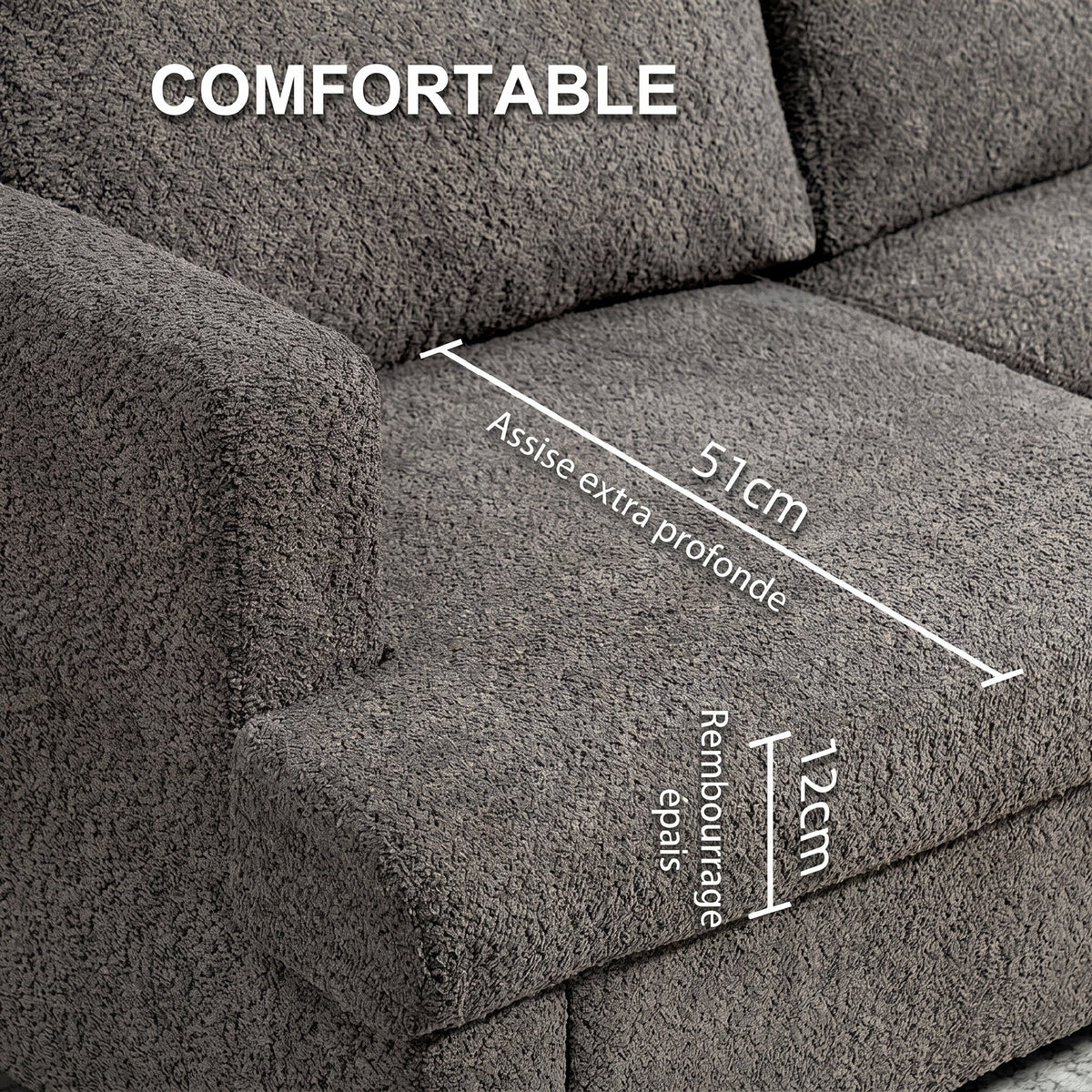 Canapé 2 places 120 cm avec coussins de dossier amovibles, tissu chenille pour salon, chambre, bureau, gris foncé-3
